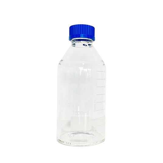 1000mL GL45 Clear Laboratory Glass Tubing Bottle 3.3 Borosilicate. Blue PP Closed Screw Cap. 1 set/pk