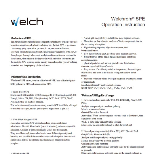 Welchrom SPE Cartridge Care and Use Manual