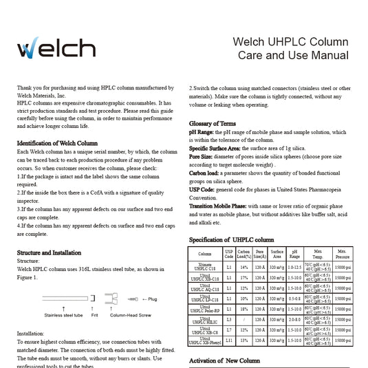 Welch UHPLC Column Care and Use Manual