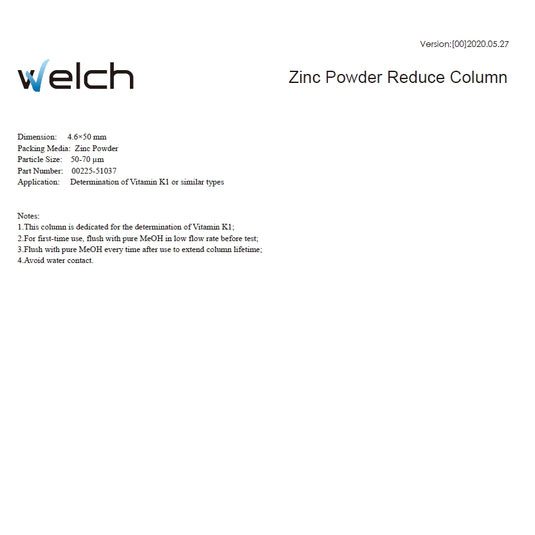 Ultisil Zinc Powder Reduce Column Care and User Manual