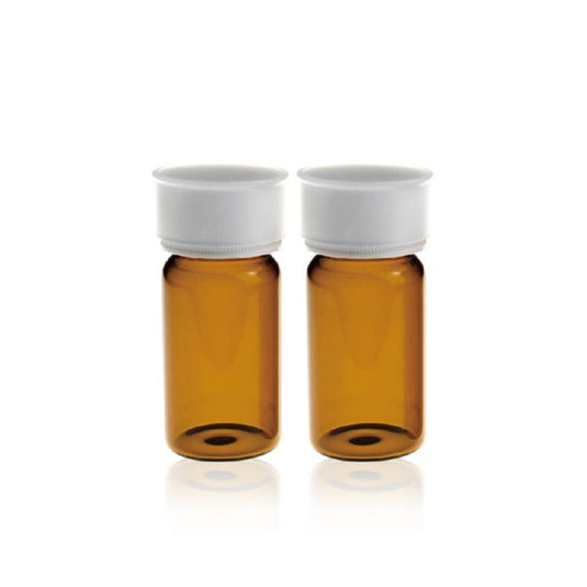 20mL 27.5×57mm Amber Glass EPA/TOC Vial 24-400 White Open Top PP Screw Cap with 22mm Natural PTFE/White Silicone 3.0mm thick Septa (EPA Quality) and Dust Cover. 100pcs/pk.