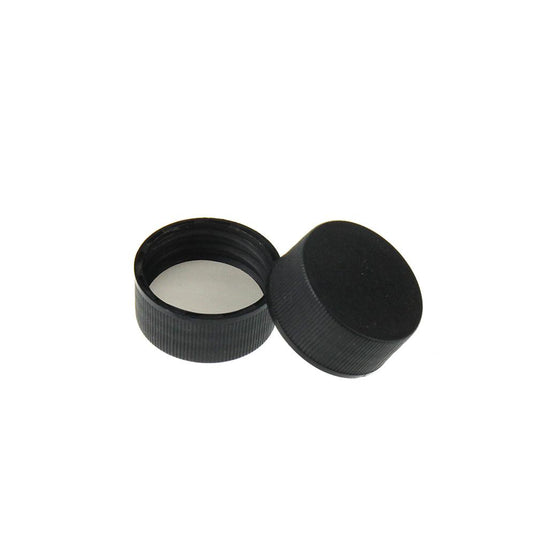 22-400 Black Closed PP Top Cap, with Natural PTFE/White Silicone Septa 2.0mm Thick. 24 pcs/pk