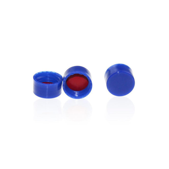 9-425 Blue Smooth Closed PP Top Cap, with Red PTFE/White Silicone Septa 1.0mm Thick. 100pcs/pk