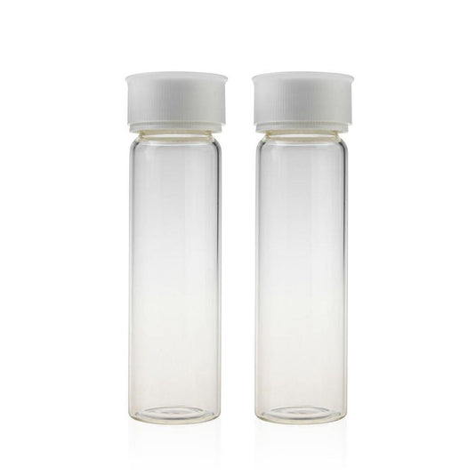 40mL Clear Glass Certificated EPA/TOC Vial 27.5×95mm 24-400 White Open Top PP Screw Cap with 22mm Natural PTFE/White Silicone 3.0mm Thick Septa(EPA Quality) and Dust Cover. Pre-assembled. 72pcs/pk, 4pk/case.