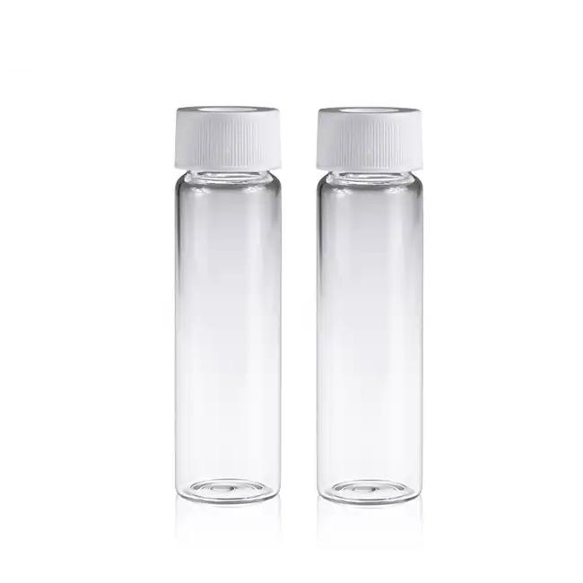 40mL 27.5×95mm Clear Glass EPA/TOC Vial 24-400 White Open Top PP Screw Cap with 22mm Natural PTFE/White Silicone 3.0mm thick Septa (EPA Quality). 72pcs/pk.