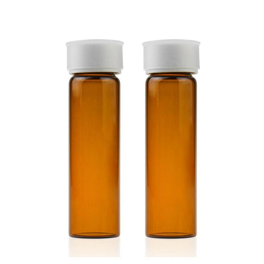 40mL Amber Glass Certificated EPA/TOC Vial 27.5×95mm 24-400 White Open Top PP Screw Cap with 22mm Natural PTFE/White Silicone 3.0mm Thick Septa(EPA Quality) and Dust Cover. Pre-assembled. 72pcs/pk, 4pk/case.