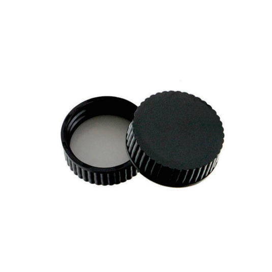 53-400 Black Closed PP Top Cap, with Natural PTFE/White Silicone Septa 1.5mm Thick. 12 pcs/pk