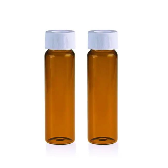 40mL 27.5×95mm Amber Glass EPA/TOC Vial 24-400 White Open Top PP Screw Cap with 22mm Natural PTFE/White Silicone 3.0mm thick Septa (EPA Quality). 72pcs/pk.