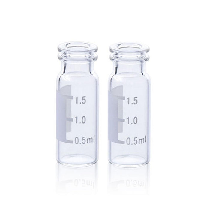 2mL Clear Glass Flat Base 11mm Snap Vial Wide Opening with Label. 100pcs/pk.
