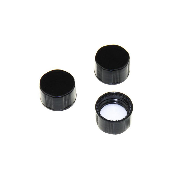 13-425 Black Closed PP Top Cap, with White PTFE/Red Silicone Septa 1.0mm Thick. 100pcs/pk