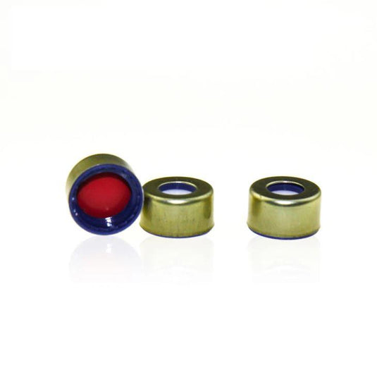 9-425 Open Top Gold Magnetic Screw Cap with Red PTFE/White Silicone Septa 1mm Thick. 100pcs/pk.