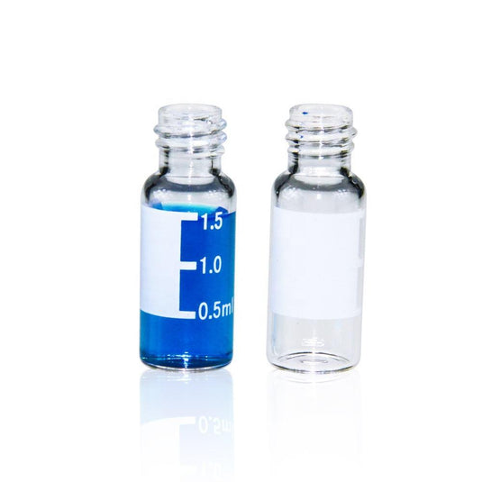 2mL Clear Glass 12×32mm Flat Base 8-425 Screw Thread Vial with Label. 100pcs/pk, 50pk/case.