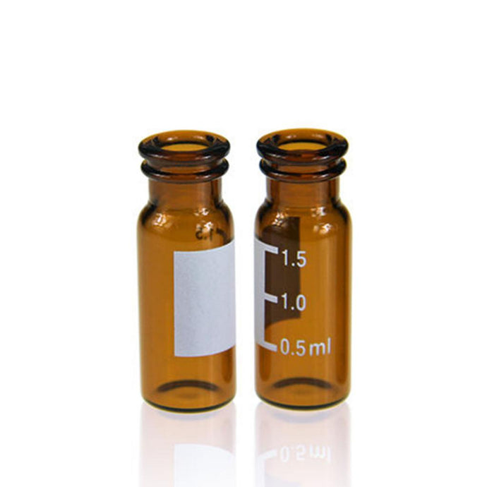 2mL Amber Glass Flat Base 11mm Snap Vial Wide Opening with Label. 100pcs/pk.