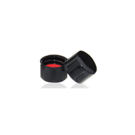 13-425 Black Closed PP Top Cap, with Red PTFE/White Silicone Septa 1.0mm Thick. 100pcs/pk