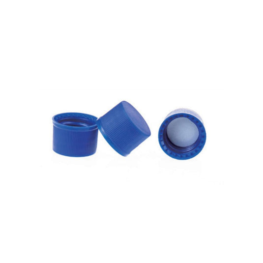 9-425 Blue Smooth Closed PP Top Cap, with White PE Septa 1.0mm Thick. 100pcs/pk