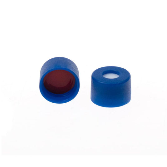 Blue 11mm Open Top Snap Cap with Red PTFE/White Silicone Septa 1mm Thick (UltraClean). 100pcs/pk.