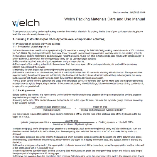 Welch General Packing Materials Care and Use manual