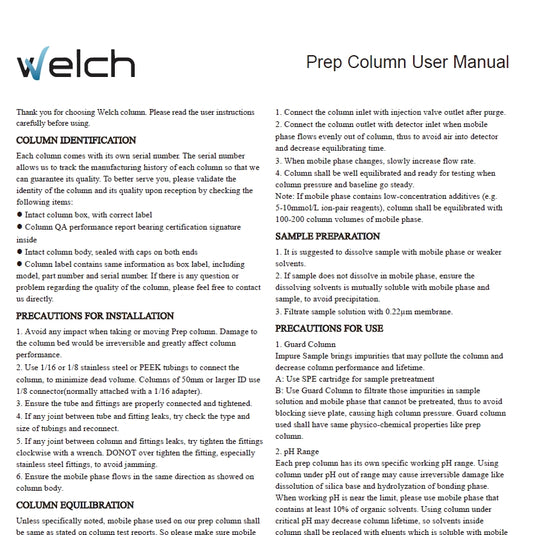 Welch Preparative Column Care and Use Manual