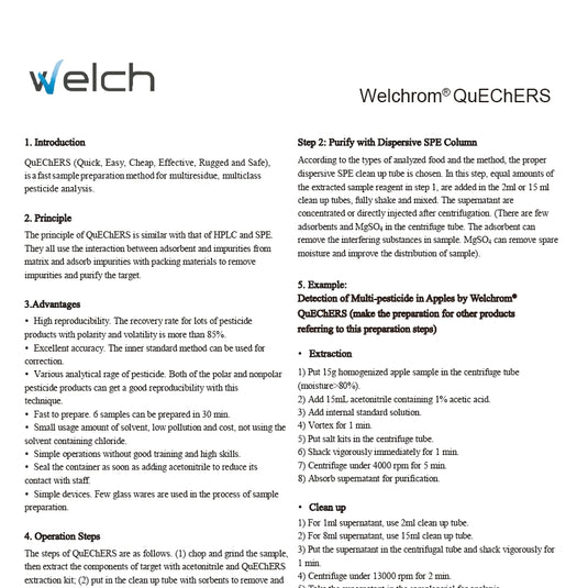 Welchrom QuEChERS Care and Use Manual