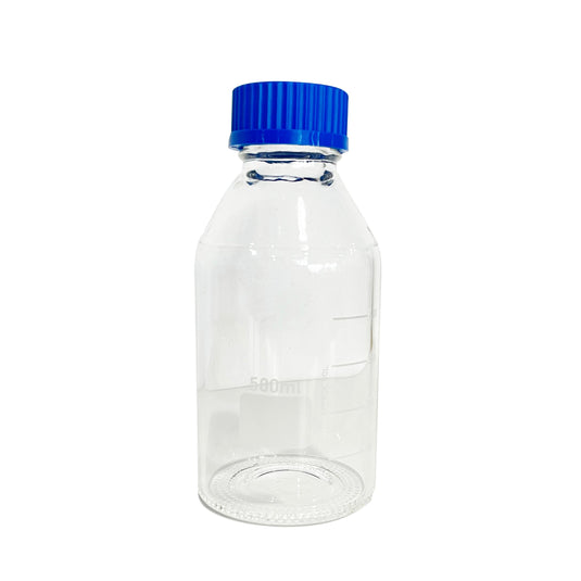 500mL GL45 Clear Laboratory Glass Tubing Bottle 3.3 Borosilicate. Blue PP Closed Screw Cap. 1 set/pk.