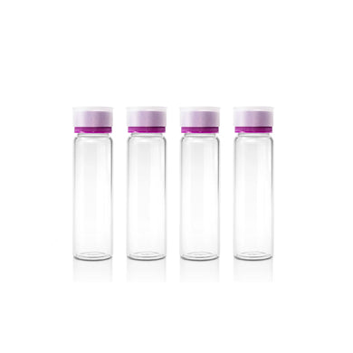 Pre-cleaned and certified (<10 ppb TOC) 40mL 27.5x95mm Clear Glass Vial 24-414 Purple Open Top PP Screw Cap Bonded with 22mm Natural PTFE/White Silicone 1.5mm thick Septa and Dust Cover. Pre-assembled. 72pcs/pk