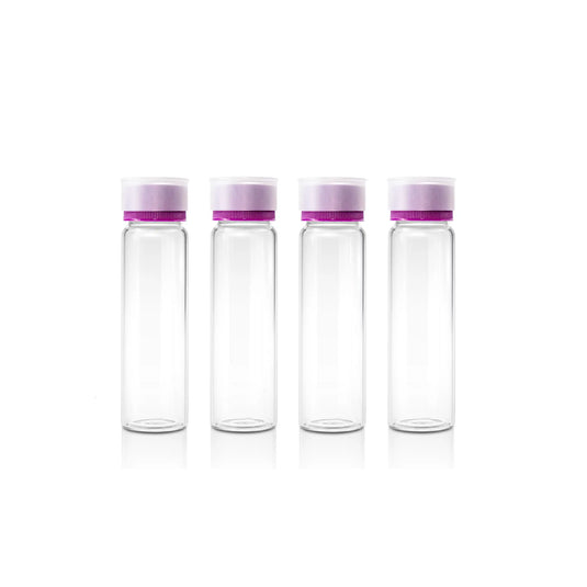 Pre-cleaned and certified (<10 ppb TOC) 40mL 27.5x95mm Clear Glass Vial 24-414 Purple Open Top PP Screw Cap Bonded with 22mm Natural PTFE/White Silicone 1.5mm thick Septa and Dust Cover. Pre-assembled. 72pcs/pk