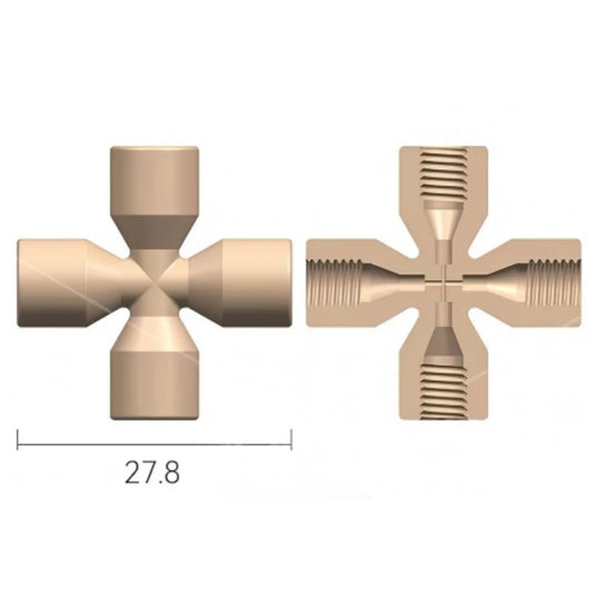 PEEK Cross, 10-32 Thread, Four Ports, 1/16