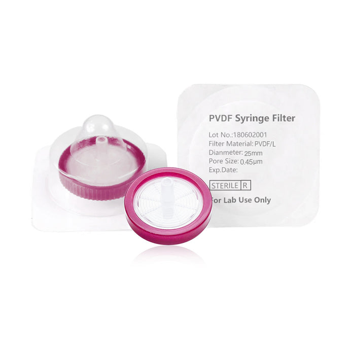 Syringe Filter, Hydrophilic PVDF, Sterile, Dia. 25mm, Pore 0.45μm, 50pcs/pk, 10pk/case