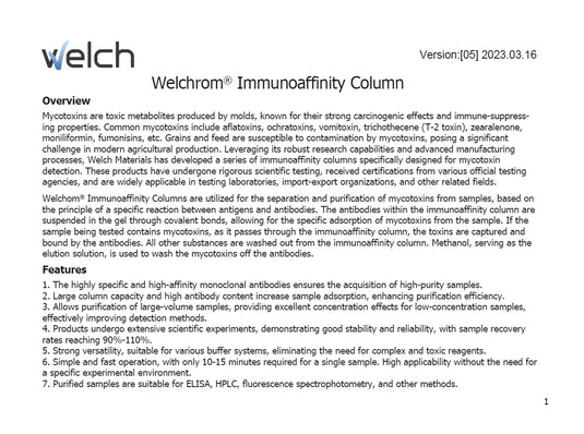Welchrom Immunoaffinity Column Care and Use Manual