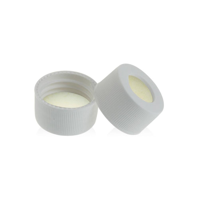 24-400 White Open PP Top Cap, with 22mm Natural PTFE/Natural Silicone Septa 3.0mm Thick. 100pcs/pk, 20pk/case.