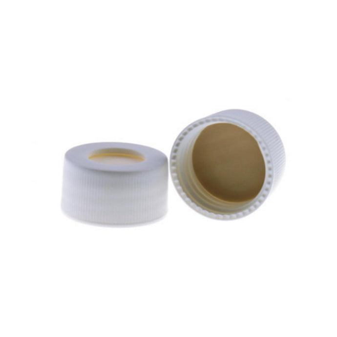 24-400 White Open PP Top Cap, with 22mm Natural PTFE/White Silicone Septa 3.0mm Thick. 100pcs/pk, 20pk/case.
