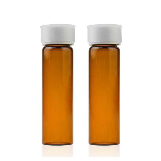 40mL Amber Glass Certificated EPA/TOC Vial 27.5×95mm 24-400 White Open Top PP Screw Cap with 22mm Natural PTFE/White Silicone 3.0mm Thick Septa(EPA Quality) and Dust Cover. Pre-assembled. 72pcs/pk