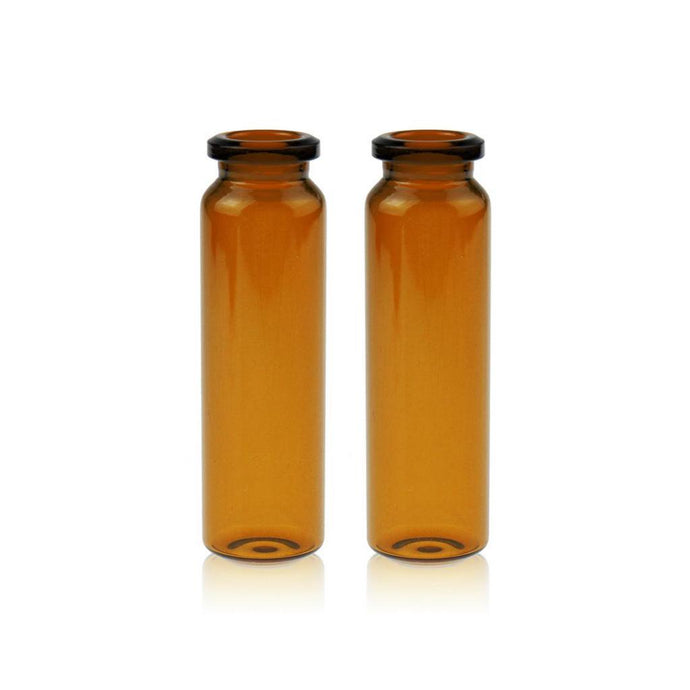20mL Amber Glass 22.5×75mm Crimp Headspace Vial. 20mm Beveled Edge. Rounded-flat Bottom. Short Neck. 100pcs/pk, 30pk/case.