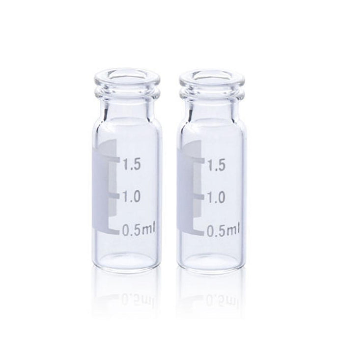 2mL Clear Glass Flat Base 11mm Snap Vial Wide Opening with Label. 100pcs/pk, 50pk/case.