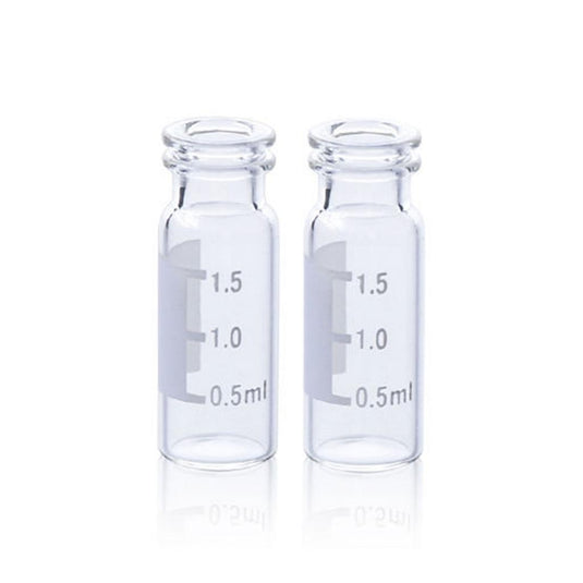 2mL Clear Glass Flat Base 11mm Snap Vial Wide Opening with Label. 100pcs/pk, 50pk/case.