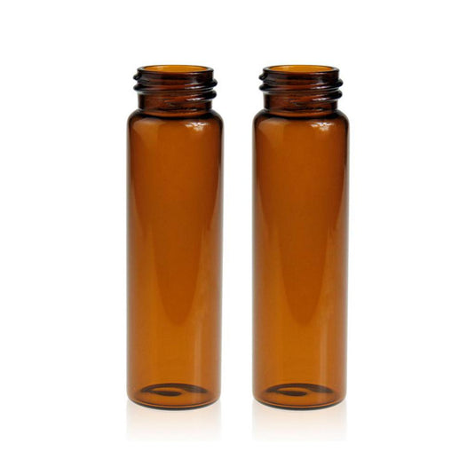40mL Amber Glass 27.5×95mm 24-400 Screw Thread Sample Vial. 100 pcs/pk, 12pk/case.