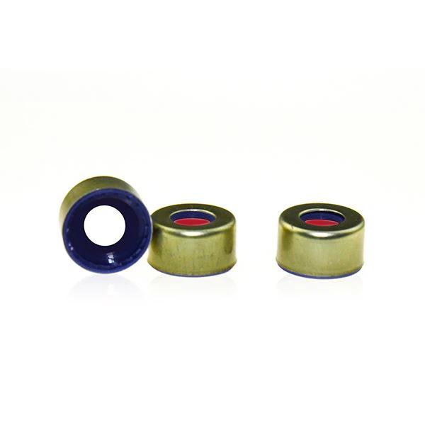 9-425 Open Top Gold Magnetic Screw Cap with White PTFE/Red Silicone Septa 1mm Thick. 100pcs/pk, 50pk/case.