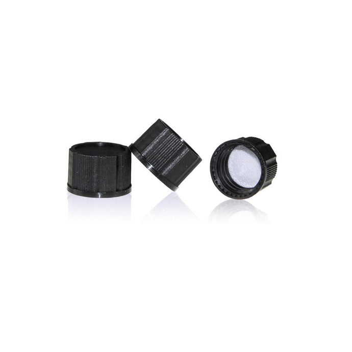 18-400 Black Closed PP Top Cap, with White PE Septa 1.0mm Thick. 100pcs/pk