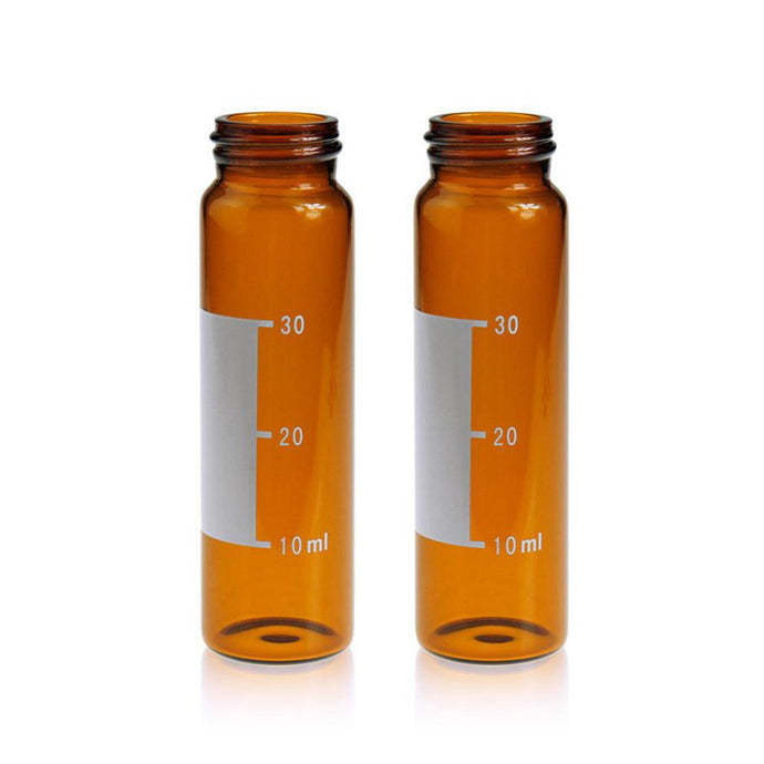 40mL Amber Glass 27.5×95mm 24-400 Screw Thread Sample Vial with Scale. 100 pcs/pk, 12pk/case.