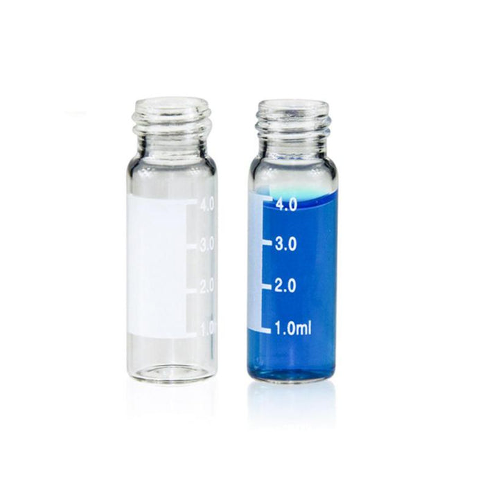 4mL Clear Glass 15×45mm Flat Base 13-425 Screw Thread Vial with Label, 100pcs/pk, 30pk/case.